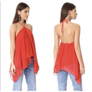 Alice + Olivia Tish Tie-Neck Handkerchief Red Top Color Poppy Women’s Size ~ XS